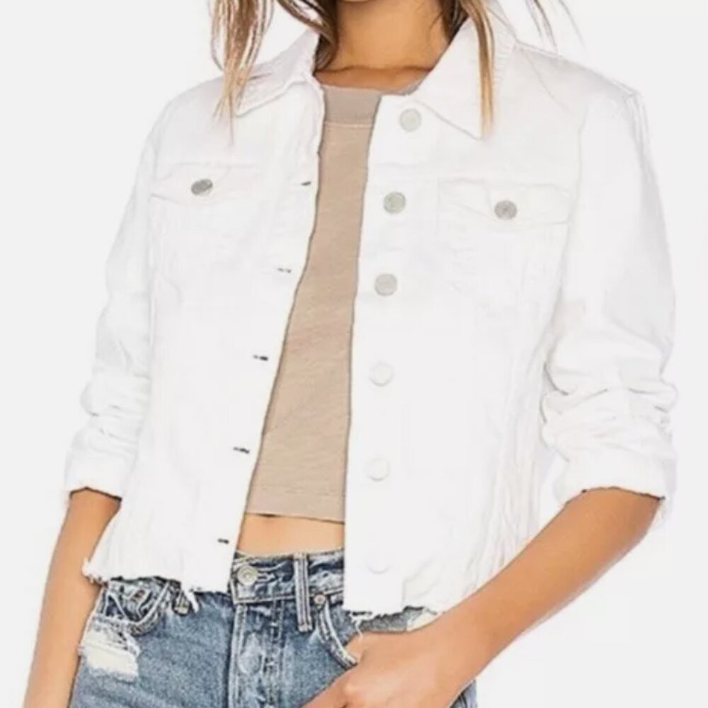 Blank NYC White Cotton Denim Cropped Jacket Size Medium